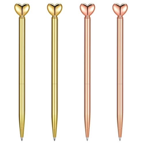 YUXIANLB 4 Stück Herzförmige Kugelschreiber Einziehbare Metall-Dekorationsstifte 1,0 Mm Schwarze Tinte Im Großpack Niedliche Stifte Geschenke Für Frauen Schule Büro Hochzeit Brautparty Babyparty von YUXIANLB