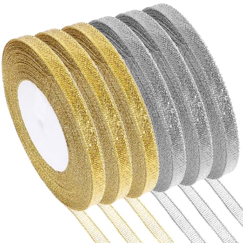 YUXIANLB 6 Rollen Glitzer-Metallic-Band 0 6 Cm X 22 M Gold Silber Glitzerndes Stoffband Zum Verpacken Von Geschenken Für Hochzeiten Geburtstage Weihnachten Festdekorationen DIY Bastelprojekte YUXIANLB 6 Rollen Glitzer-Metallic-Band 0 6 Cm X 22 M Gold Silber Glitzerndes Stoffband Zum Verpacken Von Geschenken Für Hochzeiten Geburtstage Weihnachten Festdekorationen DIY Bastelprojekte von YUXIANLB