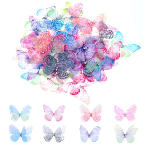 YUXIANLB 60 Stück Organza-Schmetterlinge zum Basteln 3D-Stoff-Schmetterlinge 2-lagig Mini-Schmetterlings-Applikationen Strass-Glitzer-Schmetterlingsverzierungen bunte Wanddekoration für Heimwerker YUXIANLB 60 Stück Organza-Schmetterlinge zum Basteln 3D-Stoff-Schmetterlinge 2-lagig Mini-Schmetterlings-Applikationen Strass-Glitzer-Schmetterlingsverzierungen bunte Wanddekoration für Heimwerker von YUXIANLB