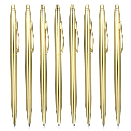 YUXIANLB 8 Stück Gold Metall Kugelschreiber, 1 mm Schwarze Tinte Schlank Kugelschreiber, glattes Schreiben, goldene Stifte für Geschäftsbüro, Lehrer, Studenten, Hochzeitsgäste von YUXIANLB