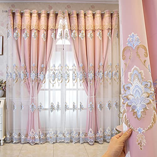 Elegance 2 Schichten Spitzen Stickerei Tüll Verdunkelungsvorhänge,Doppelstöckiger Blickdicht Vorhang mit Voile,Kinder Wohnzimmer Schlafzimmer Deko Wärmeisolierter Double Deck Öse Blackout Gardinen,1 von YUXINCAI