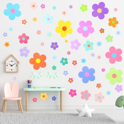 YUXMU 63 Stück Blumen Wandaufkleber, 6 Größen Bunte Blumenaufkleber Wasserdichte Wandaufkleber, Selbstklebend Blumen Wall Stickers für Küche, Bad, Auto, Kinderzimmer, Wohnzimmer, Schlafzimmer von YUXMU