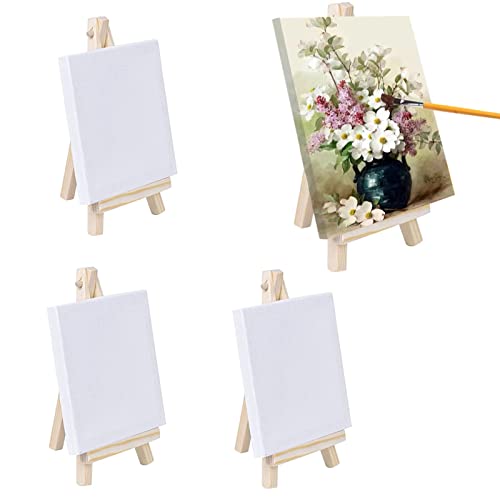 4 Sets Mini Leinwand Staffelei Sets Leinwand Malerei Sets Leere Leinwand zum Anzeigen von kleinen Gemälden Fotos Hochzeit Aktivitäten Klassenzimmer Kunst Aktivitäten von YUYEJIAYE