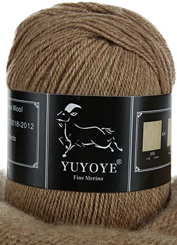 YUYOYE 100% Extrafeine Merinowolle Garn zum Stricken, Häkelgarn Schurwolle Handstrickgarne (13Khaki-4Pack) von YUYOYE
