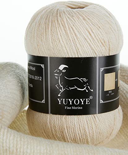 YUYOYE 100% Extrafeine Merinowolle Garn zum Stricken, Häkelgarn Schurwolle Handstrickgarne (18Beige-4Pack) von YUYOYE