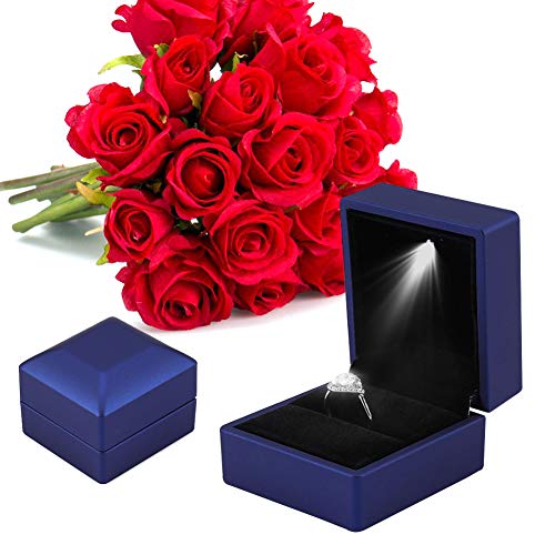 Ring Schachtel, Hochzeit/Valentinstag/Verlobungsring, 4 Farben Modische LED Beleuchtet Ring Lagerung Schmuckschatulle Vitrine (blau) von YUYTE