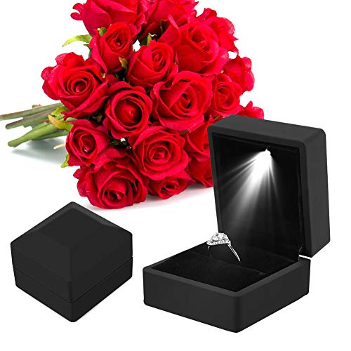 YUYTE Schmuck Geschenkbox, Ringschachtel, Led Licht Ring Box, Lagerung Schmuckschatulle Display Geschenkbox (Schwarz) von YUYTE