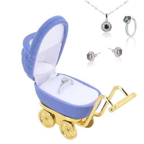 Ringbox, Kinderwagen Schmuckschatulle, Personalisierter Schmuck Geschenk Organizer Ohrringe Halskette Verpackung Etui für Ringe,Ohrringe,Halskette,Geschenk(Blau) von YUYTE