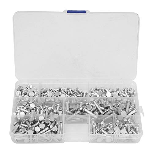 YUYTE 350pcs Feste Aluminium-Nieten Aluminium Feststoff Nieten M4 Flat Head Niets Sortment Kit 4-20 Mm mit Kunststoffspeicherbox Zur Sicheren Fixierung von YUYTE