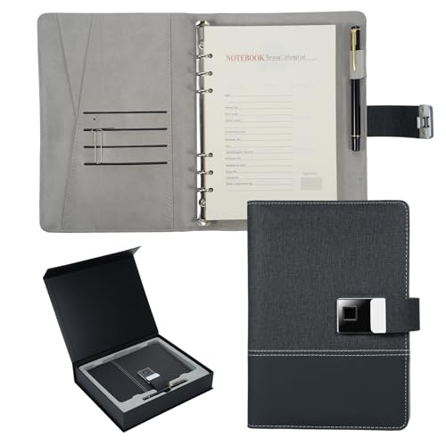 YUYTE A5-Notizbuch aus Leder mit Fingerabdrucksperre, 16 GB USB, Tagebuch Zum Schreiben mit Kartenfächern, Geschenkauswahl, Akkulaufzeit für Profis von YUYTE