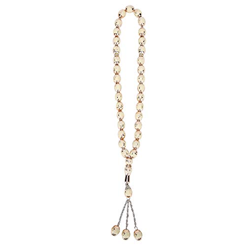 YUYTE Muslimische Gebetsperlen Tasbih Misbaha - 7 Farbharz Rosenkranz mit Geschnitzten Worten für Anbetung Unisex Elegantes Design 35 Cm 49g (Beige) von YUYTE
