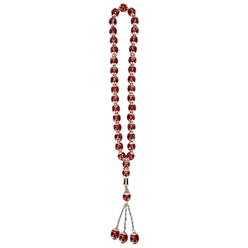 YUYTE Muslimische Gebetsperlen Tasbih Misbaha - 7 Farbharz Rosenkranz mit Geschnitzten Worten für Anbetung Unisex Elegantes Design 35 Cm 49g (Rot) von YUYTE