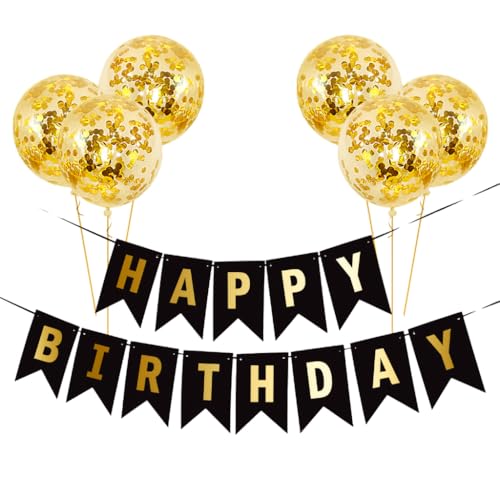 Happy Birthday Banner, schwarze Geburtstagsdekoration, 30,5 cm Luftballons Happy Birthday Luftballons mit 1 Bändern für Männer, Frauen, Mädchen und Jungen, Geburtstagsparty-Dekoration (schwarz) von YUYUE-YY
