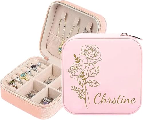 YUYUGO Personalisierte Schmuckschatulle - Reise Schmuck Etui, Personalisierte Leder Schmuckkästchen mit Geburtsblume und Namen, Geschenk für Mädchen, Geburtstage, Hochzeiten, Brautjungfern YUYUGO Personalisierte Schmuckschatulle - Reise Schmuck Etui, Personalisierte Leder Schmuckkästchen mit Geburtsblume und Namen, Geschenk für Mädchen, Geburtstage, Hochzeiten, Brautjungfern von YUYUGO
