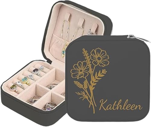 YUYUGO Personalisierte Schmuckschatulle - Reise Schmuck Etui, Personalisierte Leder Schmuckkästchen mit Geburtsblume und Namen, Geschenk für Mädchen, Geburtstage, Hochzeiten, Brautjungfern YUYUGO Personalisierte Schmuckschatulle - Reise Schmuck Etui, Personalisierte Leder Schmuckkästchen mit Geburtsblume und Namen, Geschenk für Mädchen, Geburtstage, Hochzeiten, Brautjungfern von YUYUGO