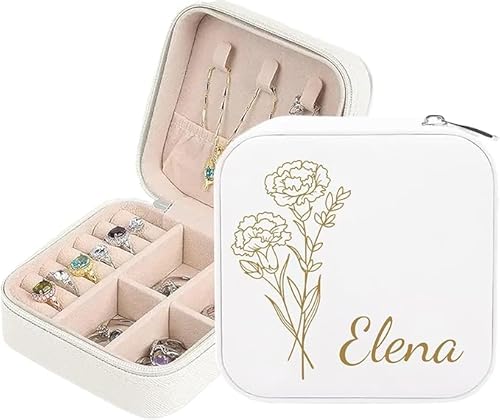 YUYUGO Personalisierte Schmuckschatulle - Reise Schmuck Etui, Personalisierte Leder Schmuckkästchen mit Geburtsblume und Namen, Geschenk für Mädchen, Geburtstage, Hochzeiten, Brautjungfern YUYUGO Personalisierte Schmuckschatulle - Reise Schmuck Etui, Personalisierte Leder Schmuckkästchen mit Geburtsblume und Namen, Geschenk für Mädchen, Geburtstage, Hochzeiten, Brautjungfern von YUYUGO