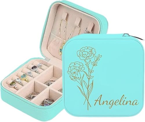 YUYUGO Personalisierte Schmuckschatulle - Reise Schmuck Etui, Personalisierte Leder Schmuckkästchen mit Geburtsblume und Namen, Geschenk für Mädchen, Geburtstage, Hochzeiten, Brautjungfern YUYUGO Personalisierte Schmuckschatulle - Reise Schmuck Etui, Personalisierte Leder Schmuckkästchen mit Geburtsblume und Namen, Geschenk für Mädchen, Geburtstage, Hochzeiten, Brautjungfern von YUYUGO