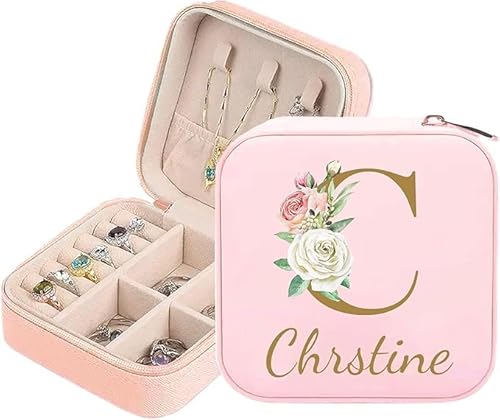 YUYUGO Personalisierte Schmuckschatulle - Reise Schmuck Etui, Personalisierte Leder Schmuckkästchen mit Geburtsblume und Namen, Geschenk für Mädchen, Geburtstage, Hochzeiten, Brautjungfern von YUYUGO