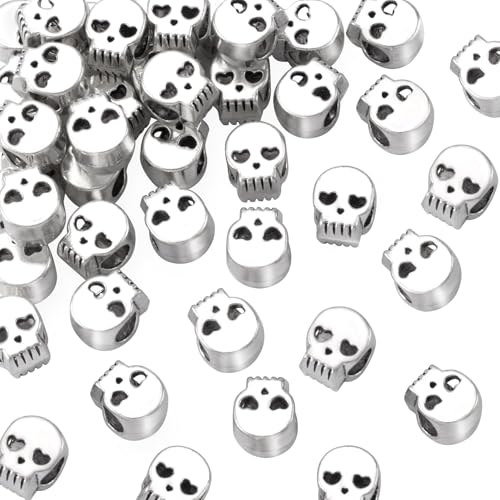 20 Stück Totenkopf Schädel Perlen 3 Stil Skeleton Kopf Beads Retro Totenkopfperlen Mischfarbe Halloween Skeleton für Mädchen Damen DIY Halloween Ohrring Halskette Armband Schmuck Machen (Silber) von YUYWWAN