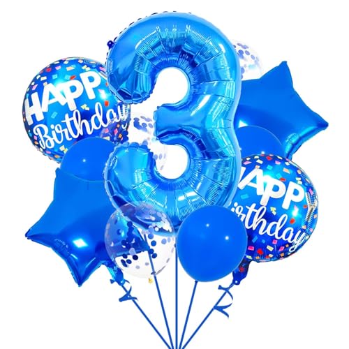 Luftballon Blau, 32 Zoll Zahl Ballon, Folien Ballons Blaue, Blaue Latex Ballons Deko für Erwachsene und Kinder Babyparty Jubiläum Geburtstag Parteien（Zahl 3 4 5 6 7） (Blau-3) von YUYWWAN