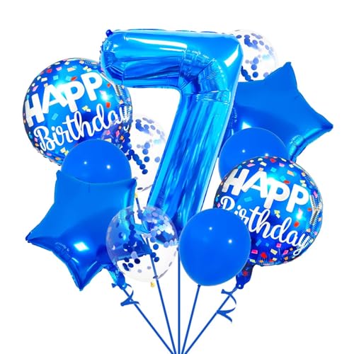 Luftballon Blau, 32 Zoll Zahl Ballon, Folien Ballons Blaue, Blaue Latex Ballons Deko für Erwachsene und Kinder Babyparty Jubiläum Geburtstag Parteien（Zahl 3 4 5 6 7） (Blau-7) von YUYWWAN