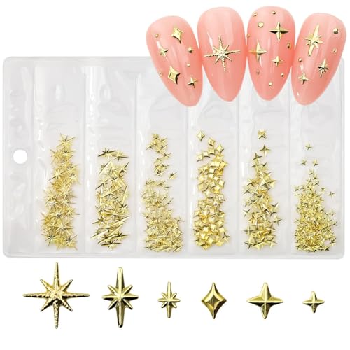Nagelkunst Charme SternGold, Nail Charms Sterne in Mehreren Größen, 3D Metall Star Nagelkunst Dekorations, Nail Charms Gold, Star Nail Design Art Nagel Charms Maniküre Zubehör für DIY Craft von YUYWWAN