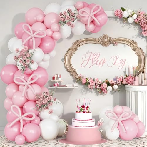 Rosa Luftballons Girlande, 93 Pcs Rosa Und Weiß Luftballon Set, Süße Hellrosa Hellrosa Weiße Ballon Deko für Geburtstagsdeko Babyparty Baby Shower Hochzeit Ballons Girlande von YUYWWAN