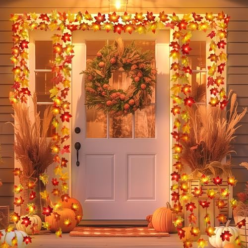YUYWWAN Herbst Ahornblatt Lichterkette, 3 Meter 20 LED Herbstdeko Lichterketten mit Herbstblätter, Herbstliche Lichterkette für Innen und Außen Herbstpartys Halloween Thanksgiving Deko (1 pc) von YUYWWAN