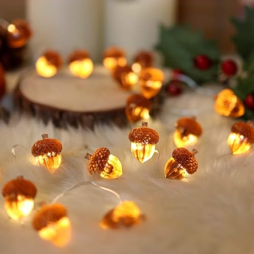 YUYWWAN Herbst Eicheln Lichterkette, 3 Meter 30 LED Herbstdeko Lichterketten mit Eicheln, Herbstliche Lichterkette für Innen und Außen Herbstpartys Halloween Thanksgiving Herbsternte Deko (A) von YUYWWAN