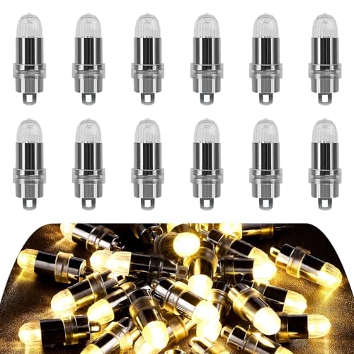 YUYWWAN Kleine LED Lichter 12 Stück Ballonlichter Mini Ballonlichter Kleine Lichter mit Batterie Weiß Lichter für Lampions mit Aufhängeloch Puppenhaus LED Mini Licht (Warmes Gelb) von YUYWWAN