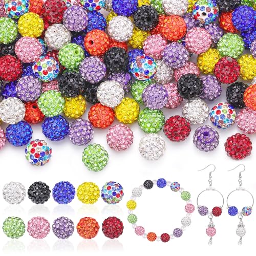 10mm Glitzerperlen zum Auffädeln 100 Disco Ball Perlen zum Auffädeln Geeignet für Armbänder Halsketten Ohrringe Schlüsselanhänger Anstecknadeln Haarschmuck und Andere Schmuckherstellung(Farbe) von YUZHEDM