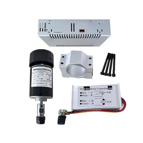 YVAAASIYC Luftgekühlter 0,2-kW-CNC-Spindelmotor, 200 W, 52-mm-Klemme, DC 24 V, Stromversorgungsregler, Impuls, DIY-CNC-Maschinenmotor, 10000 U/min, 280 mN.m(ER16 Spindle Kit) von YVAAASIYC