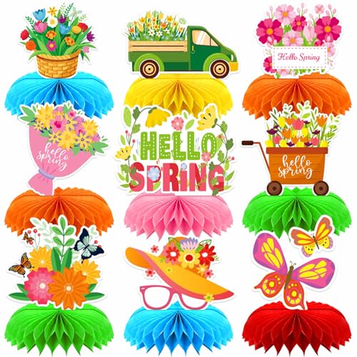 9 Stück Frühlings-Waben-Mittelstücke für Frühlingsblumen, Party-Dekorationen, Frühlingsthema, Tischdekoration für Geburtstagsparty-Dekoration von YVAINE