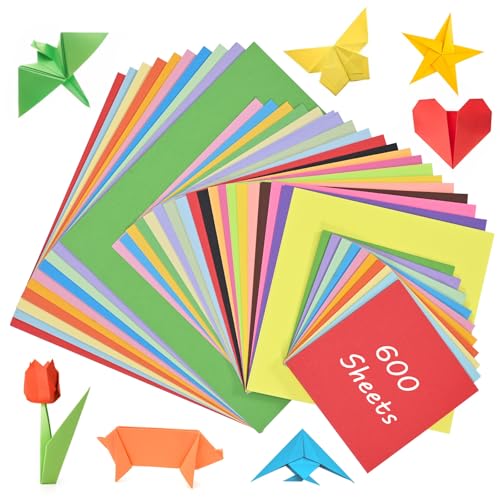 600 Blatt Origami-Papier in 20 Farben, 20 x 20 cm, 15 x 15 cm, 10 x 10 cm, faltpapier quadratisch, doppelseitiges farbiges Papierset für DIY-Origami-Bastelarbeiten von YVCVQKUC