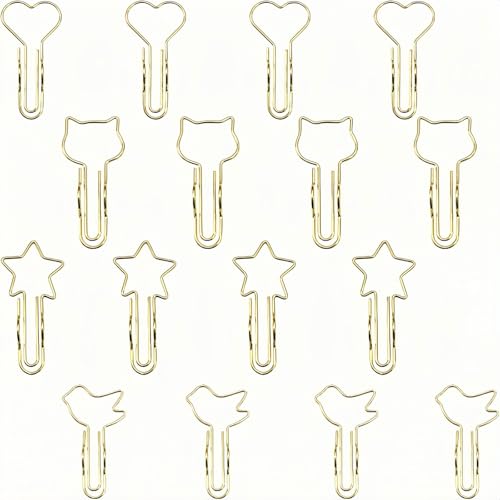 12 Stück goldene Metall-Büroklammern Stiftklammern für Notizbücher und Planer, 4 Stile, Stifteklammern und Stifthalter, Büro- und Schulbedarf (3 von jedem Design) von YVYAVGE