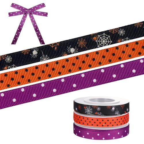 3 Rollen 30 Meter Halloween-Bänder zum Basteln, 0,95 cm breit, Ripsband, Fledermaus-Spinnenbänder für Halloween, Party, Dekoration, Nähen, Basteln, Geschenkverpackungen 3 Rollen 30 Meter Halloween-Bänder zum Basteln, 0,95 cm breit, Ripsband, Fledermaus-Spinnenbänder für Halloween, Party, Dekoration, Nähen, Basteln, Geschenkverpackungen von YWAOAIJD