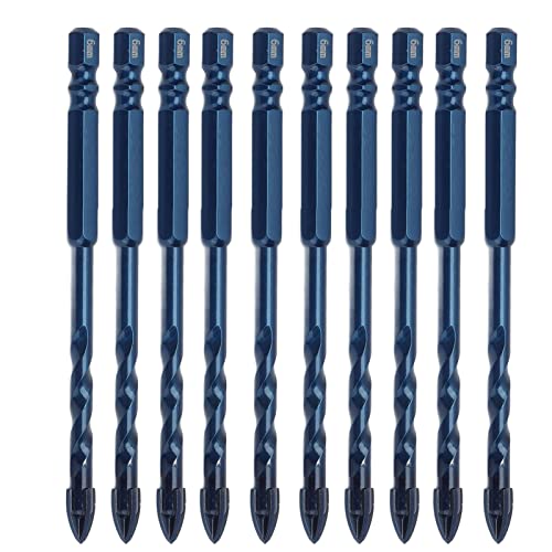 10pcs Hex Shank Carbid Bohrer, Kreuzspeerspitzenbits mit 1/4 -Zoll -Griff für Keramikmarmorglas (6 mm Lochdurchmesser) von YWBL-WH