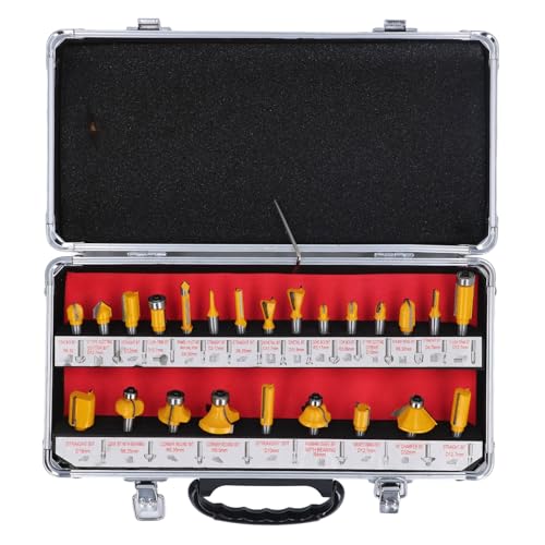 24-teiliges Fräser-Bit-Set, Holzfräsen, Nuten, Anfasen, 8-mm-Schaft, Fräser, Fräser, Trimm-Bit-Set mit Koffer von YWBL-WH