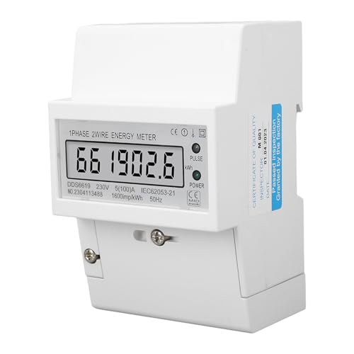 YWBL-WH Digital Energy Messer Safe Clear LCD -Display für Zuhause, DIN Rail Mount Energy Power Monitor für 1 Phase 2 Draht AC 230 V 5A 100a, Flammschutzmittel ABS -Material von YWBL-WH
