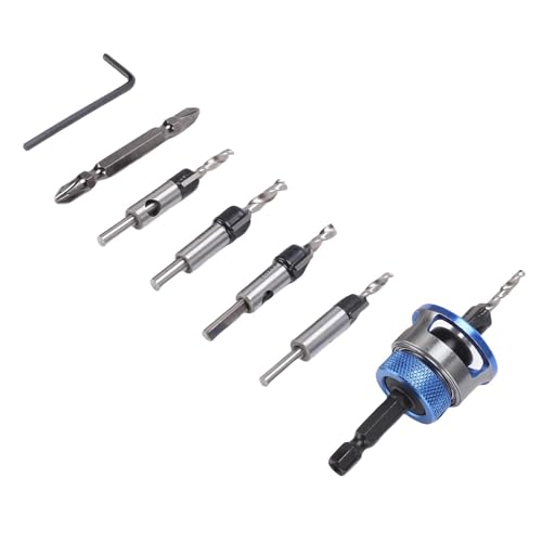 YWBL-WH Einstellbare Tiefe Countersink -Bohrer -Bit -Set, Hartholz- und Softholzbohrer -Bit -Kit für Holzbearbeitungsprojekte, Reibungsloses und Effizientes Schneiden mit von YWBL-WH