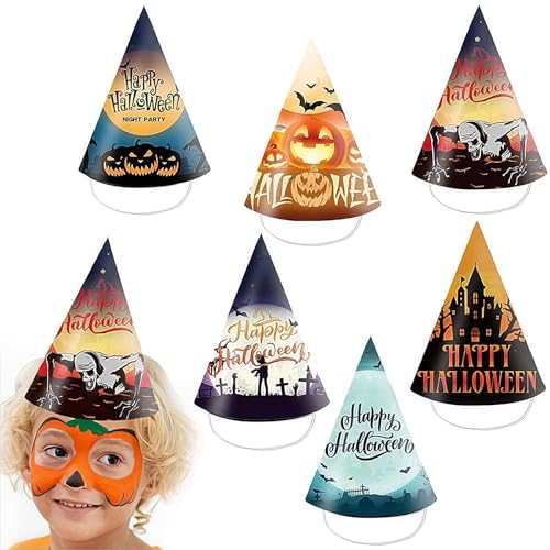 YWBleked Halloween Decorations Indoor 6Pcs Halloween Dreieck Hut Themed Party Kinder Erwachsene Papier Dreieck Hut Für Party Supplies Deko geister Eventstühle (Orange, 23x20x0. 5) von YWBleked