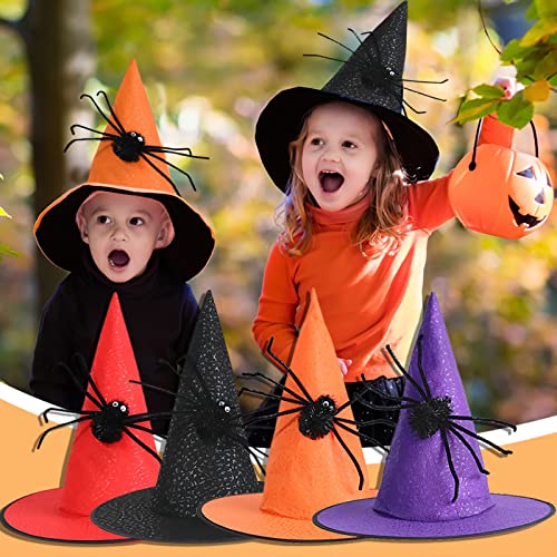 YWBleked Halloween Deko skelett Hexenhüte für Frauen, Kinder, Halloween, Kostüme, Zubehör, faltbarer Hexenhut Deko Stoff Event-Tischläufer (Red, One Size) von YWBleked