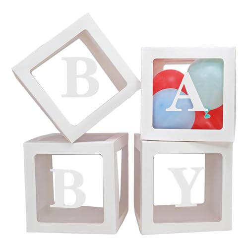 Ballonboxen, 4 Stück, Babyparty-Dekorationen, Boxen mit 26 Buchstaben A-Z, weiße, transparente quadratische Boxen mit "Baby"-Buchstaben für Jungen, Mädchen, Babyparty, Geburtstag Ballonboxen, 4 Stück, Babyparty-Dekorationen, Boxen mit 26 Buchstaben A-Z, weiße, transparente quadratische Boxen mit "Baby"-Buchstaben für Jungen, Mädchen, Babyparty, Geburtstag von YWKJDDM