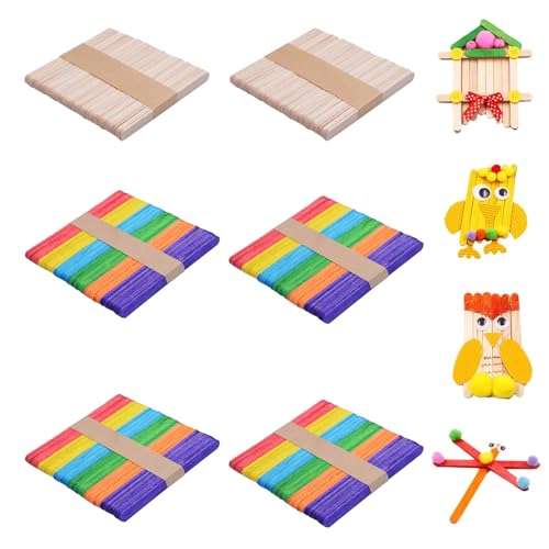 Holzstäbchen, 400 Stück Eisstiele Holz, Bunte Holzstäbchen zum Basteln, Eisstäbchen Holzstäbchen, Popsicle Sticks zum Basteln, Holzspatel DIY Bastelhölzer Handwerk von YWKJDDM