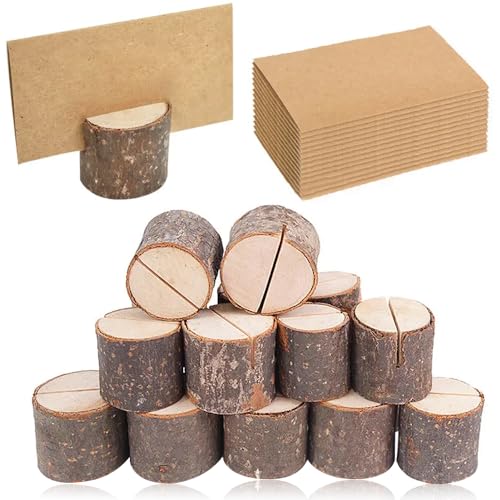 YWKJDDM Kartenhalter Holz, 20 Stück Rustikale Tischkartenhalter Mit Kraftpapier, Platzkartenhalter Memohalter für Hochzeit Deko von YWKJDDM