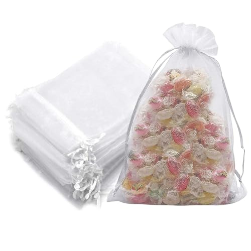 YWKJDDM Organzabeutel, 30 Stück Organzasäckchen 20x30 cm Schmuckbeutel Gross Organza Säckchen Zum Befüllen für Geschenksäckchen Hochzeit Weihnachten Beutel Party Geschenk (Weiß) von YWKJDDM