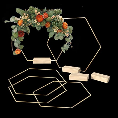 YWNYT 15 Stück 20 cm sechseckige Metall-Ringe mit Blumenmuster für Tisch, Metallkranzringe mit Tischkartenhalter, goldene sechseckige Metallringe für DIY-Hochzeitstischdekoration YWNYT 15 Stück 20 cm sechseckige Metall-Ringe mit Blumenmuster für Tisch, Metallkranzringe mit Tischkartenhalter, goldene sechseckige Metallringe für DIY-Hochzeitstischdekoration von YWNYT