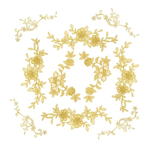 YWNYT 30 Stück Gold Blume Stickerei Patch Nähen Handwerk Dekoration Bestickter Aufnäher Kleidung Aufkleber Patch für Hochzeit Abschlussball Kleid Kleidung DIY Kleidung Jeans von YWNYT
