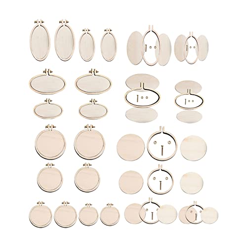 YWNYT Mini Stickrahmen, Holz Kreuzstich Reifen Stickrahmen Rund und Oval Kreuzstich Reifen Ring Kleiner Display Rahmen Kreis für Kunst, DIY Handwerk Werkzeug Anhänger (24 Sets-Round + Oval) von YWNYT