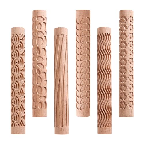 YWNYT Modelliermuster-Roller, Holz-Tonmuster-Roller-Set, Töpfereimuster-Roller, Ton-Nudelholz, strukturierter Holzgriff, Keramik, geschnitzte Werkzeuge für Heimwerker, Handwerk, 6 Stück YWNYT Modelliermuster-Roller, Holz-Tonmuster-Roller-Set, Töpfereimuster-Roller, Ton-Nudelholz, strukturierter Holzgriff, Keramik, geschnitzte Werkzeuge für Heimwerker, Handwerk, 6 Stück von YWNYT
